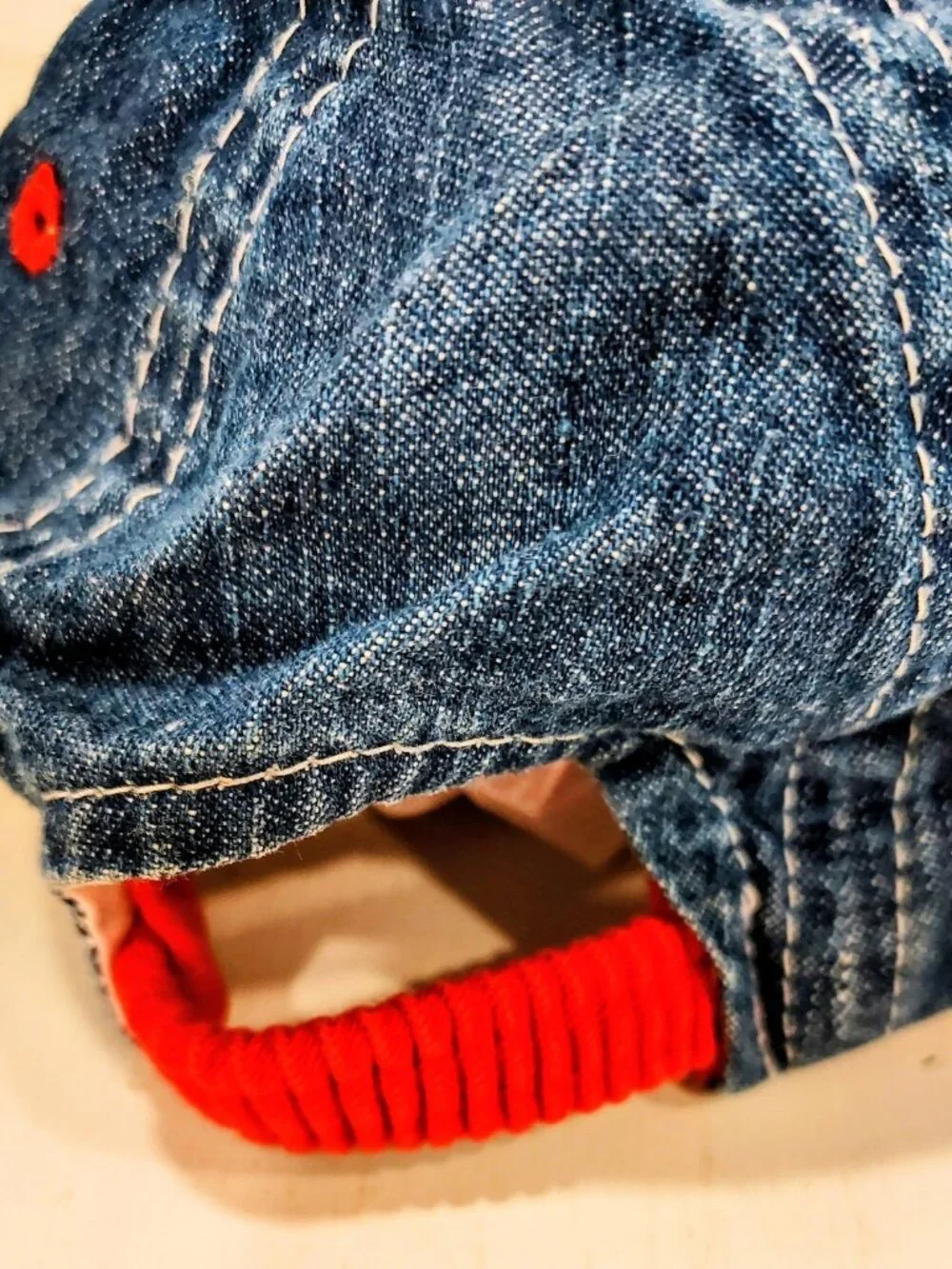 Vintage 1990s TOMMY HILFIGER Blue/Red Denim Cap For Infant/Toddler Hat EUC